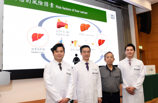 A HKUMed territory-wide study revealed that optimal control of diabetes significantly reduced the risk of colorectal and liver cancer by 28% and 30%, respectively. (From left) Dr Paul Lee Chi-ho,  Professor Walter Seto Wai-kay, Mr Chan, who had diabetes a